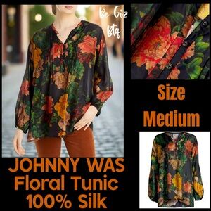 NWT Johnny Was Bayani Colorful Floral Printed Silk Tunic Size Medium